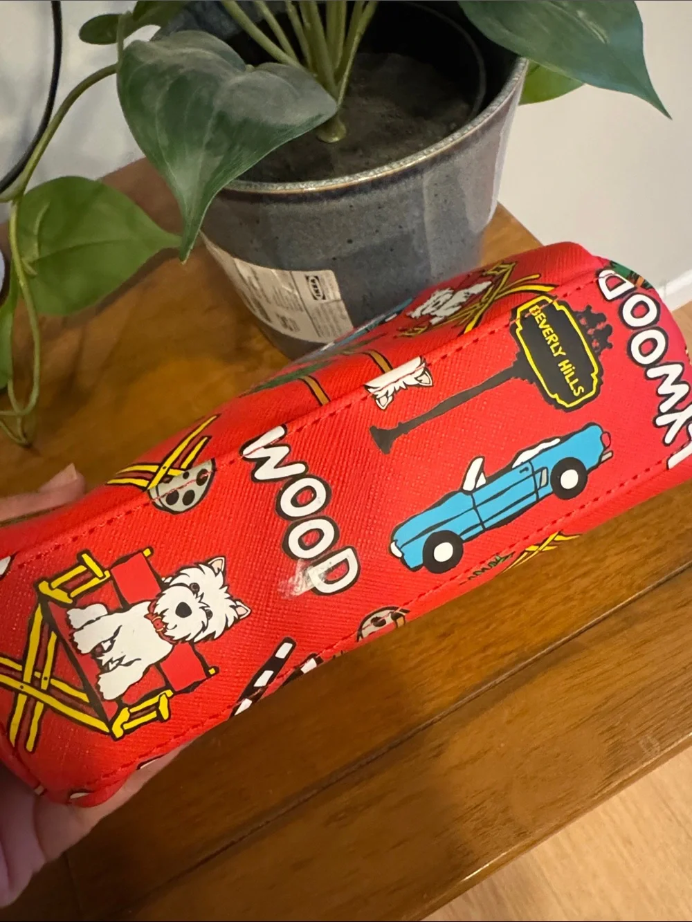Red Hollywood Print Cosmetic Pouch